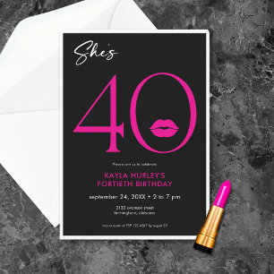 Modern Minimal Pink Lips She's Forty Birthday Invitation