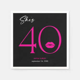 Modern Minimal Pink Lips She's Forty Birthday Napkins