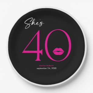 Modern Minimal Pink Lips She's Forty Birthday Paper Plates