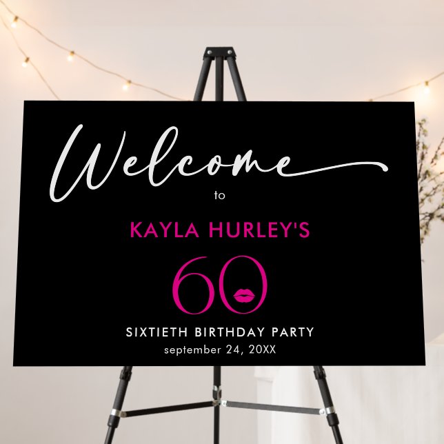 Modern Minimal Pink Lips She's Sixty Birthday Foam Board (In Situ (Stand))