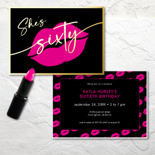 Modern Minimal Pink Lips She's Sixty Birthday Foil Invitation
