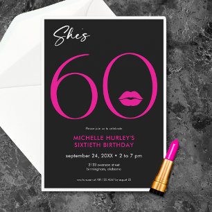 Modern Minimal Pink Lips She's Sixty Birthday Invitation