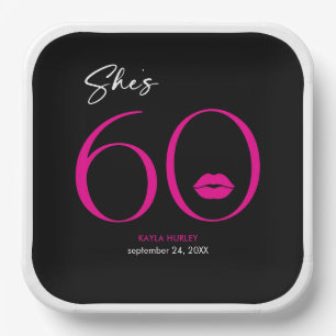 Modern Minimal Pink Lips She's Sixty Birthday Paper Plates