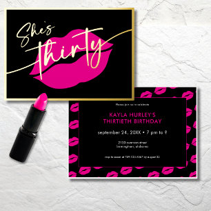 Modern Minimal Pink Lips She's Thirty Birthday Foil Invitation