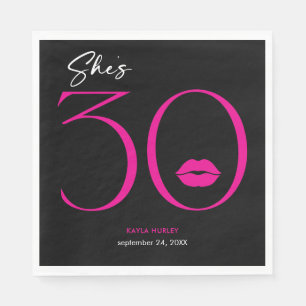 Modern Minimal Pink Lips She's Thirty Birthday Napkins