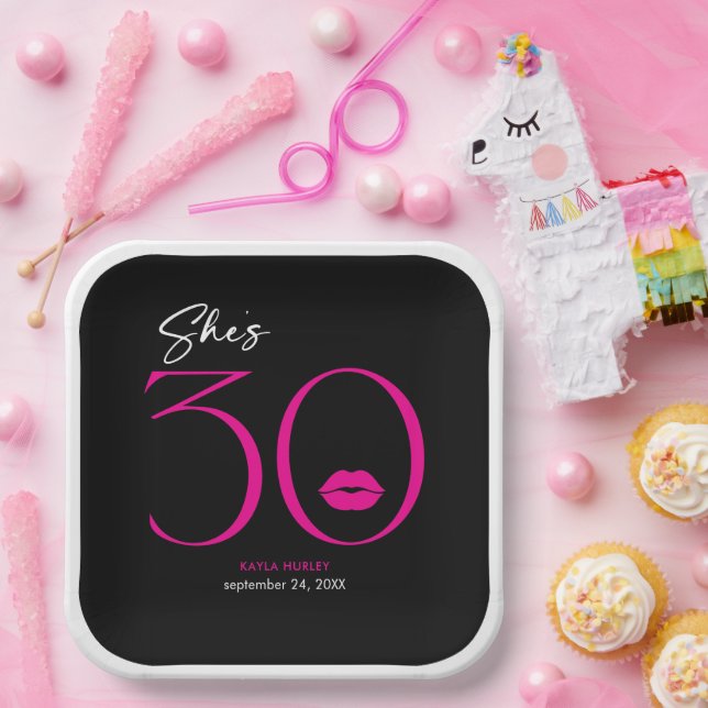 Modern Minimal Pink Lips She's Thirty Birthday Paper Plates (Party)