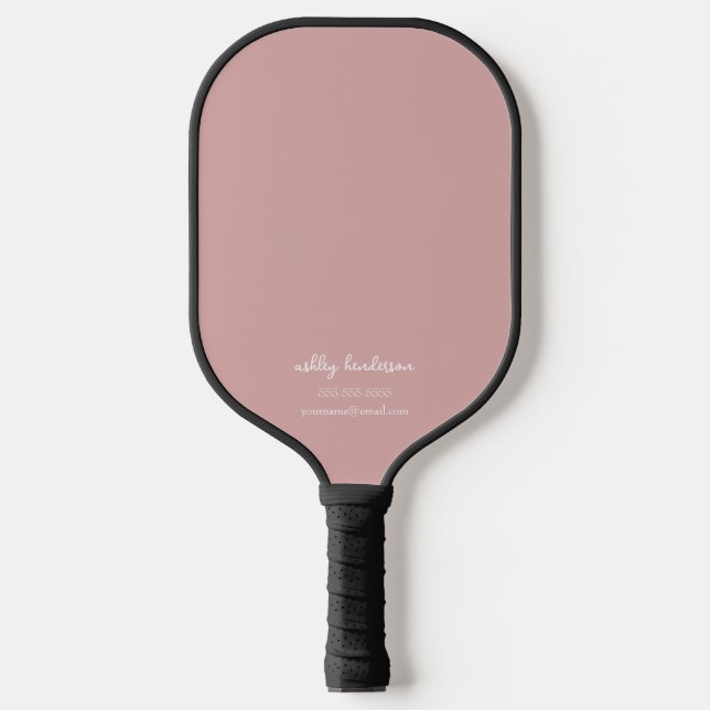 Modern Minimal Pink Monogram Name + Contact Info Pickleball Paddle (Front)