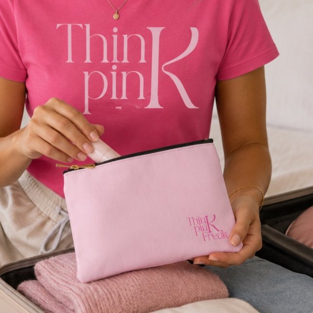 Modern Minimal Pink Monogram Think Pink Freak Accessory Pouch (Creator Uploaded)
