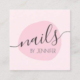 Modern minimal pink nails square business card