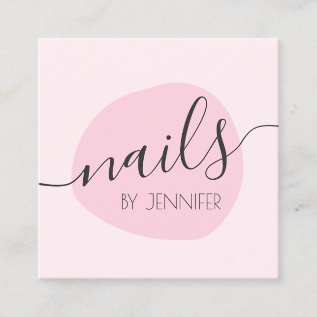 Modern minimal pink nails square business card (Front)