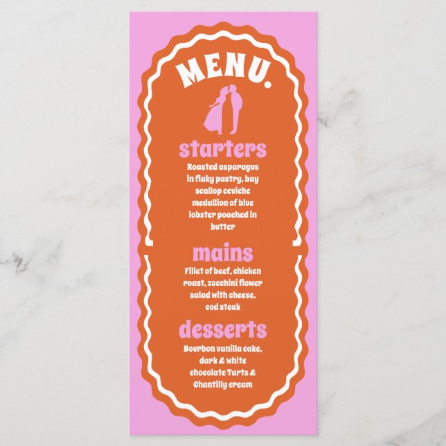 Modern Minimal Pink & Orange Retro Wavy Arch Menu (Front)
