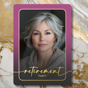 Modern Minimal Pink Photo Retirement Party Foil Invitation