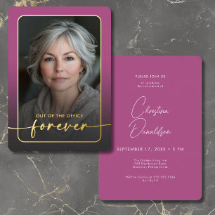 Modern Minimal Pink Photo Retirement Party Foil Invitation