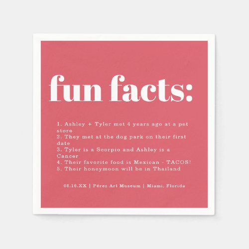 Modern Minimal Pink Punch Color Swatch Fun Facts Napkins