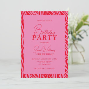 Modern Minimal Pink Red 30th Birthday Invitation