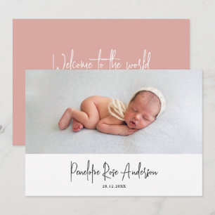 Modern minimal pink simple photo birth announcement