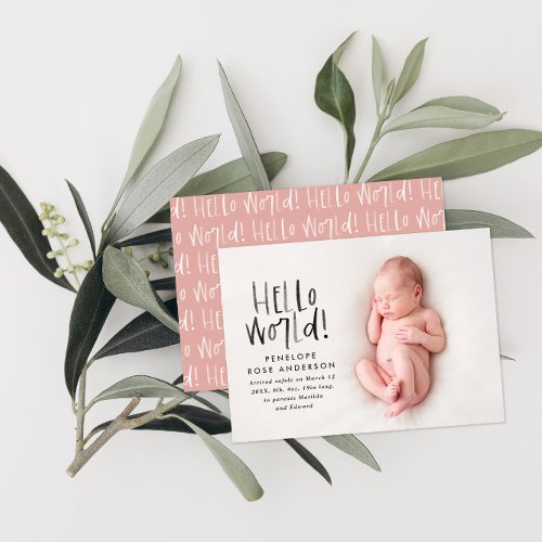 Modern minimal pink simple photo birth announcement
