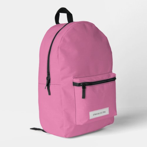 Modern Minimal Pink Solid Color Custom Name Printed Backpack