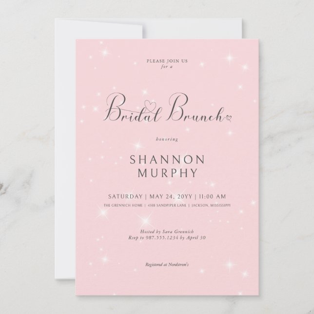 Modern Minimal Pink Sparkle Bridal Brunch Invitation (Front)