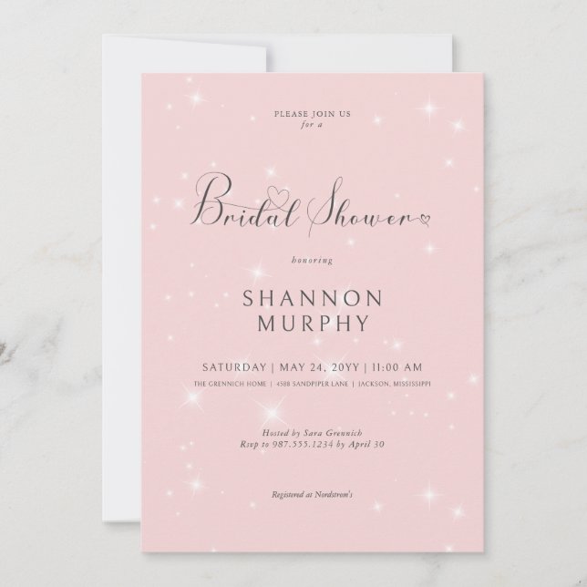 Modern Minimal Pink Sparkle Bridal Shower Invitation (Front)