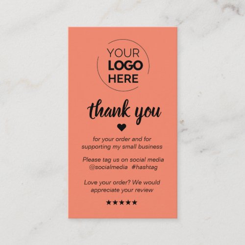 Modern Minimal Pink Thank You Supporting Small Business Card