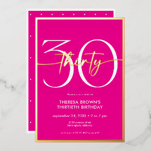 Modern Minimal Pink Thirty Script Birthday Foil Invitation