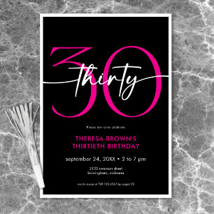 Modern Minimal Pink Thirty Script Birthday Invitation