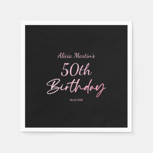 Modern & Minimal Pink Typography Black Birthday Napkins