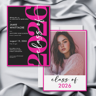Modern Minimal Pink Typography Graduation Party Invitation