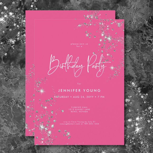 Modern Minimal Pink White Glam Diamonds Birthday Invitation (Modern Minimal Pink White Glam Diamonds Birthday Invitation)