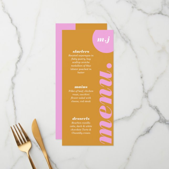 Modern Minimal Pink & Yellow Retro Arch Bold Menu (Front/Back In Situ)