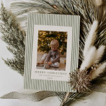 Modern Minimal Pinstripe Christmas Family Photo Holiday Card<br><div class="desc">This minimal and modern family photo card features simple pinstripe elements,  serif typography and a moss green color way. Send your holiday love in classic traditional style with this adorable photo collage holiday card.</div>