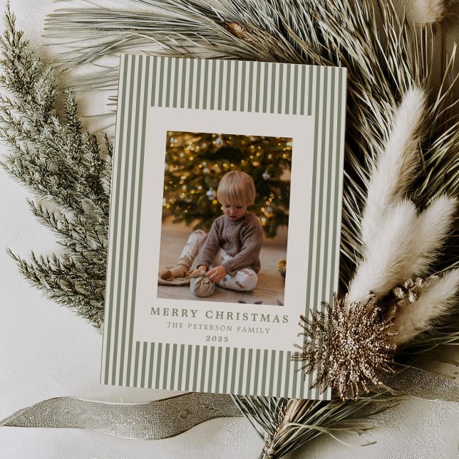 Modern Minimal Pinstripe Christmas Family Photo Holiday Card (Creator Uploaded)