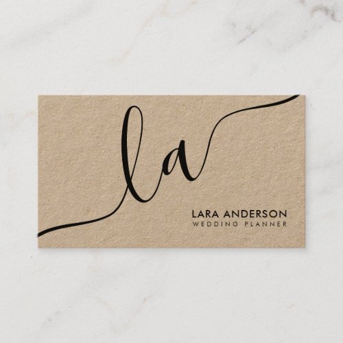 Modern minimal plain black monogram initials kraft business card