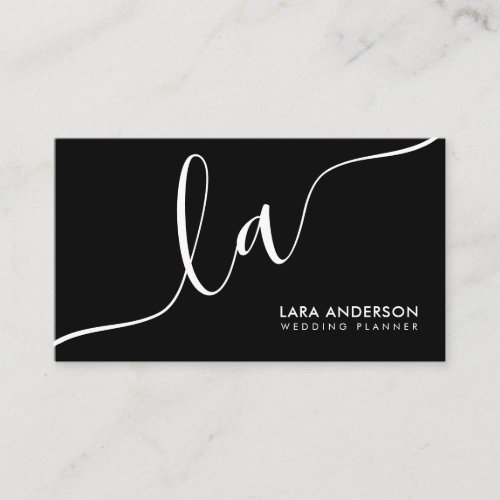Modern minimal plain black white monogram initials business card