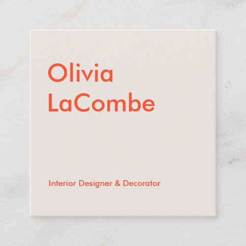 Modern minimal plain simple elegant beige orange square business card
