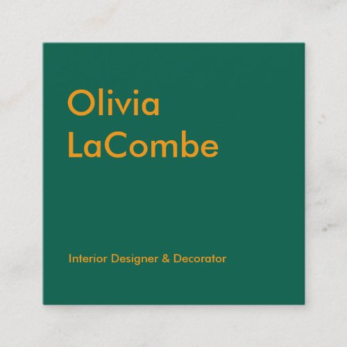 Modern minimal plain simple elegant green and gold square business card