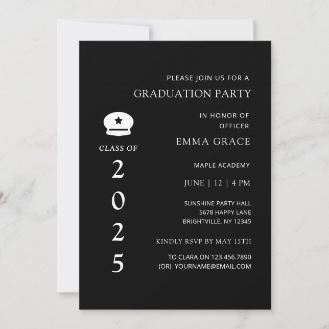 Modern Minimal Police Officer Graduation Party  Invitation (Front)