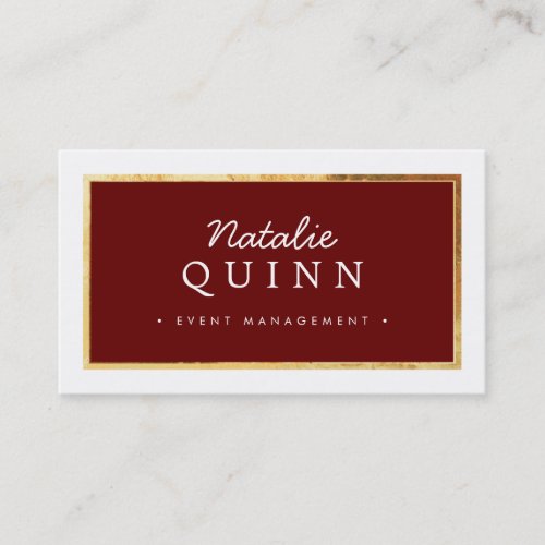 MODERN MINIMAL pro gold border dark red burgundy Business Card