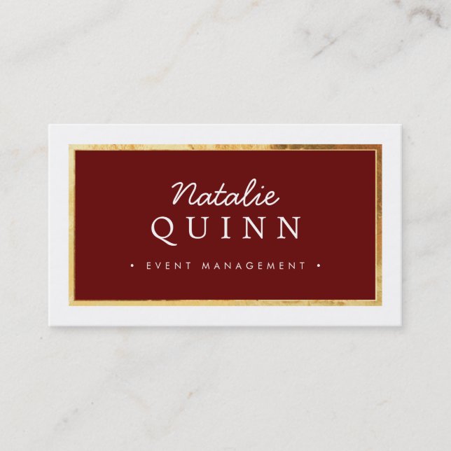 MODERN MINIMAL pro gold border dark red burgundy Business Card (Front)