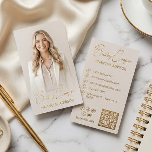 Modern Minimal Professional Luxury Beige Gold Foil Business Cards