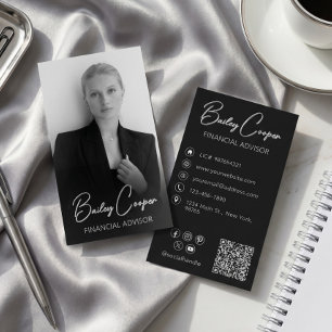 Modern Minimal Professional Luxury Black Silver Foil Business Cards