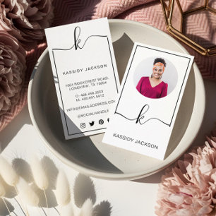 Modern Minimal Professional Photo Script Monogram Business Card
