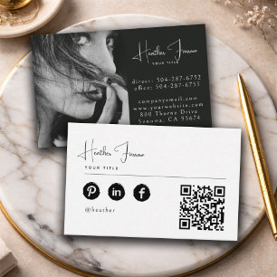 Modern Minimal Professional Photo Social QR Code Business Card