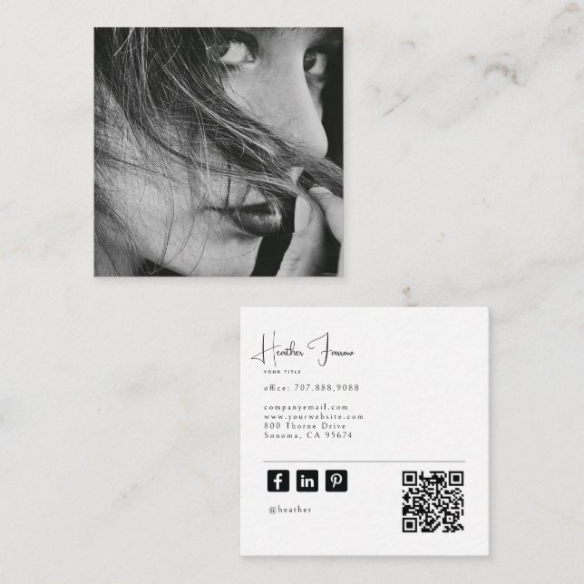 Modern Minimal Professional Photo Social QR Code Square Business Card (Front/Back)