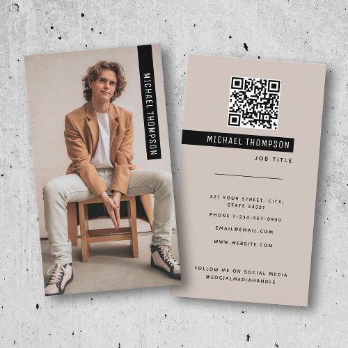 Modern Minimal Professional Photography Beige Business Card