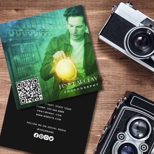 Modern Minimal Professional Photography QR Code  Square Business Card