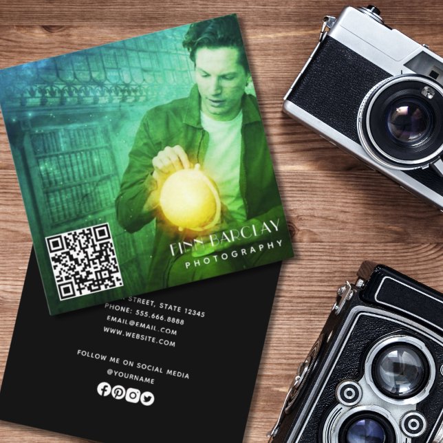 Modern Minimal Professional Photography QR Code  Square Business Card (Creator Uploaded)