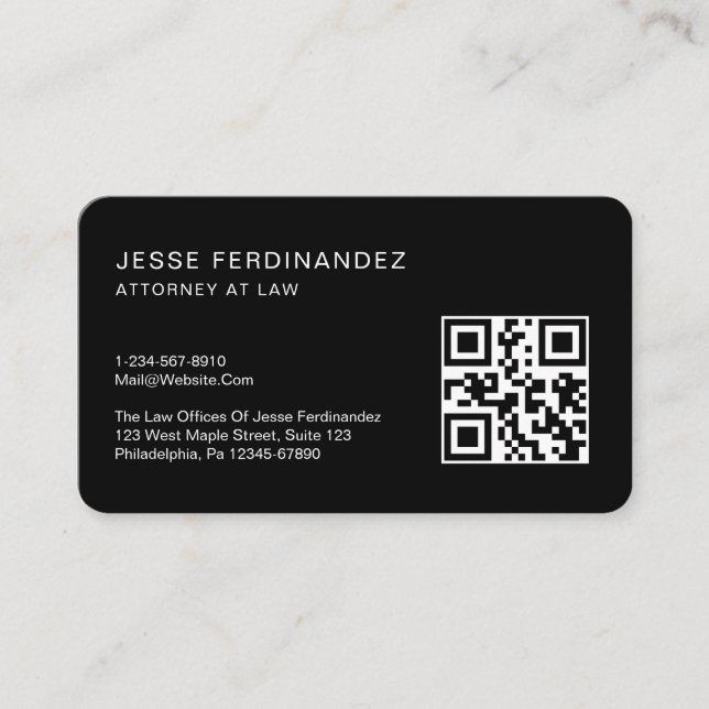 Modern Minimal Professional QR Code Black  Business Card (Front)