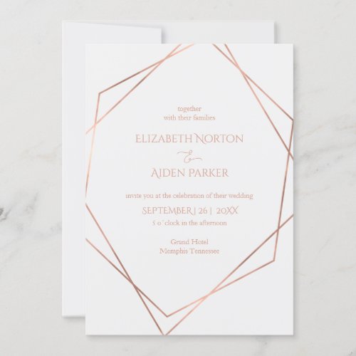 Modern minimal  pur white rosegold imitat invitation